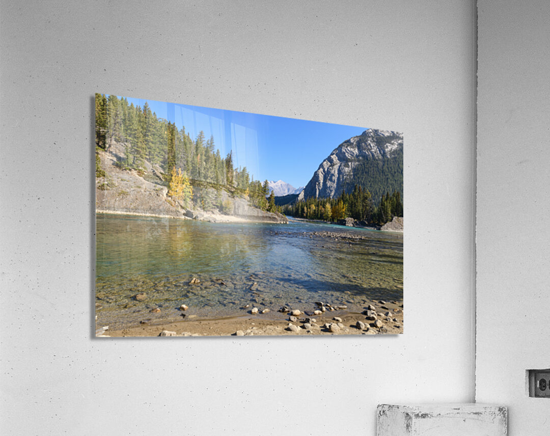Banff Bow River shore and mountains Acrylic Print