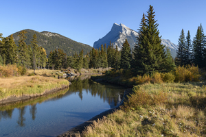 Bow River banks Banff mountains
