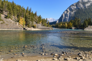 Banff Bow River shore and mountains