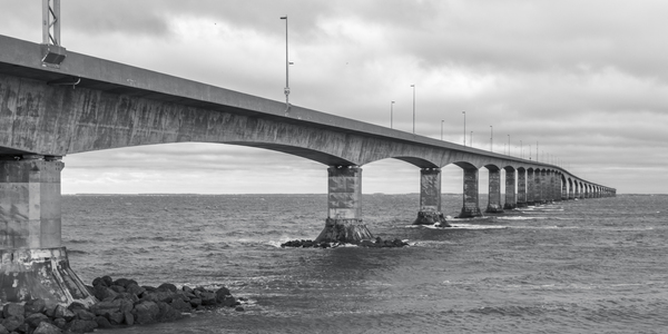 Confederation bridge in black and white wide view PEI Print