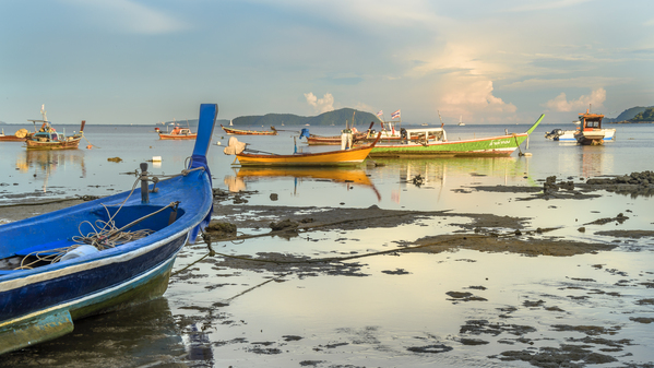Rawai beach fishing boats & longtails Print