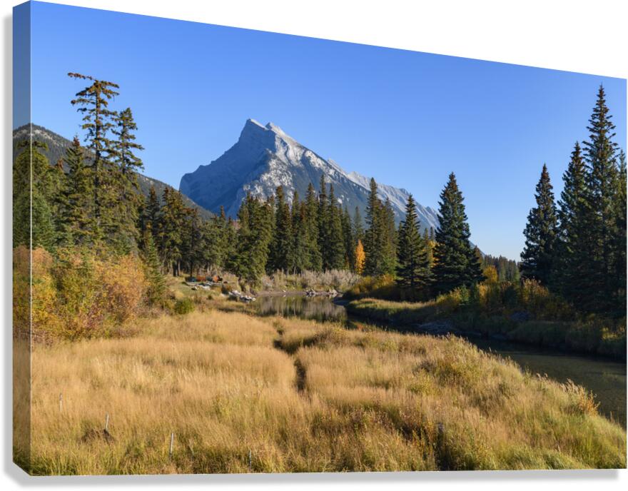 Banff Bow river banks mountains 2-8 Canvas Print