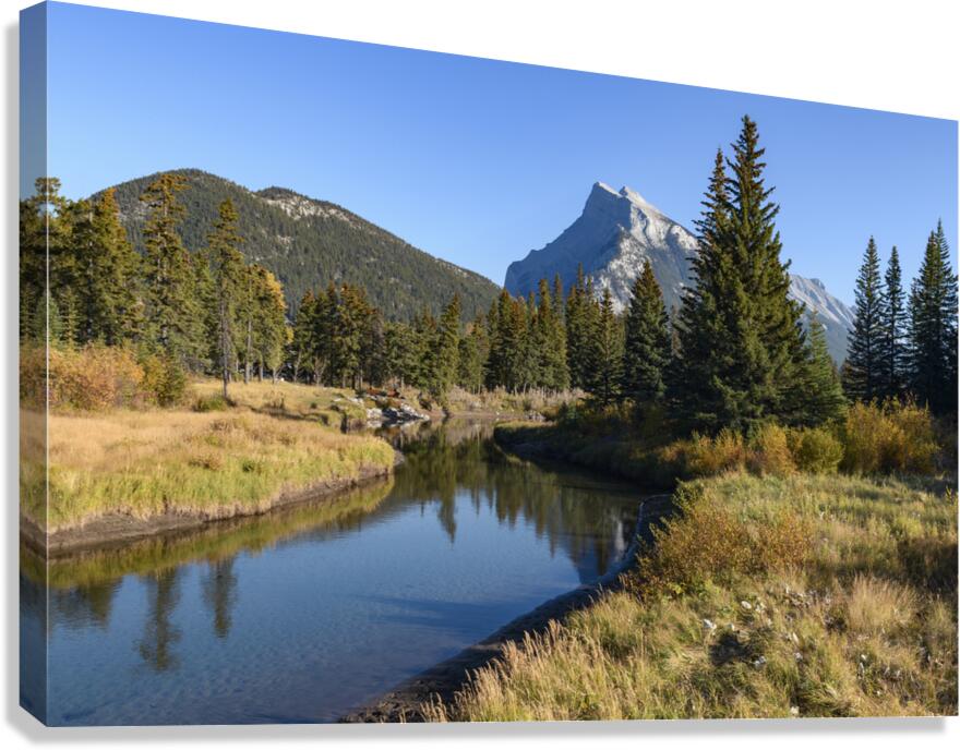 Bow River banks Banff mountains Canvas Print