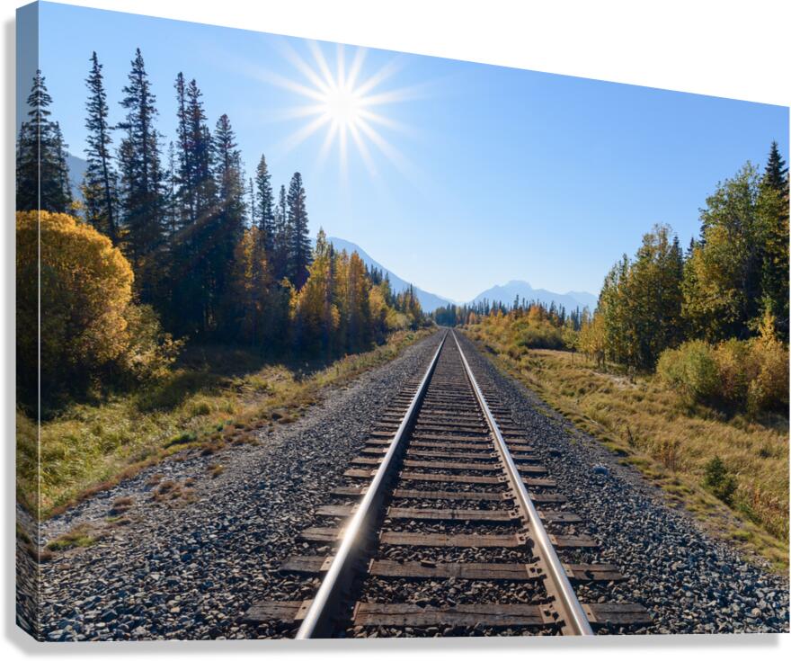 Banff Train tracks with sun 2 Canvas Print