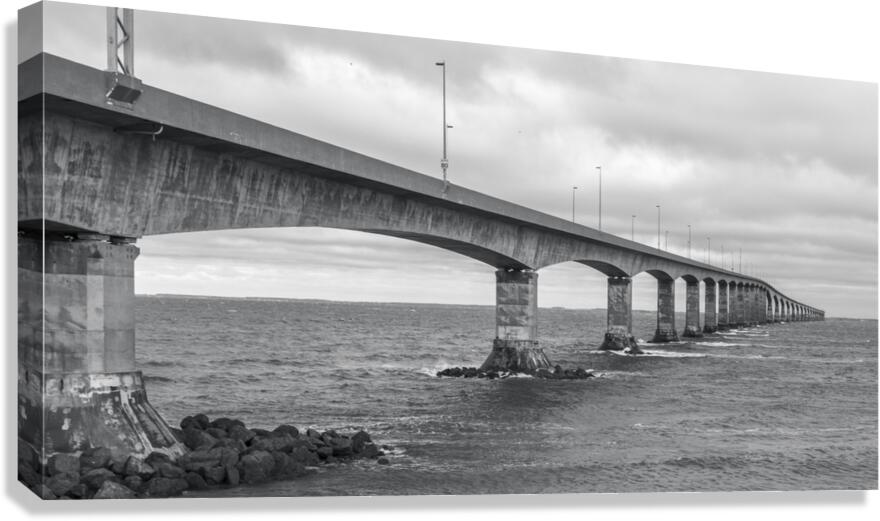 Confederation bridge in black and white wide view PEI Canvas Print