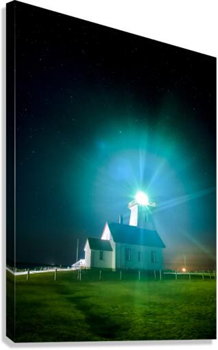 Wood island lighthouse PEI night with moon rise Canvas Print