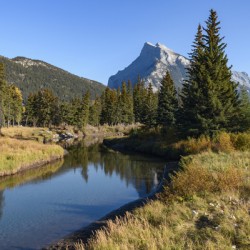 Bow River banks Banff mountains