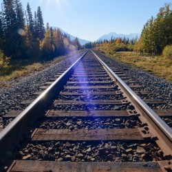 Banff Train Tracks with sun