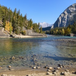 Banff Bow River shore and mountains