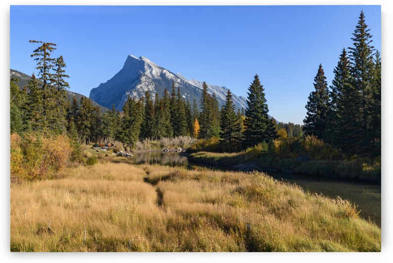 Banff Bow river banks mountains 2-8 by Justin Richard Batten