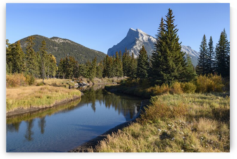 Bow River banks Banff mountains by Justin Richard Batten