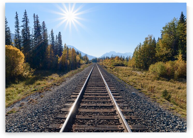 Banff Train tracks with sun 2 by Justin Richard Batten