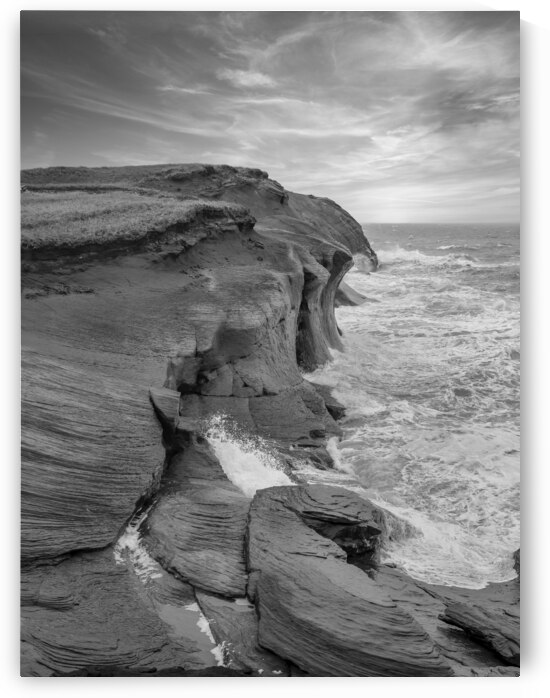 Iles De La Madeleine cliffs black and white by Justin Richard Batten