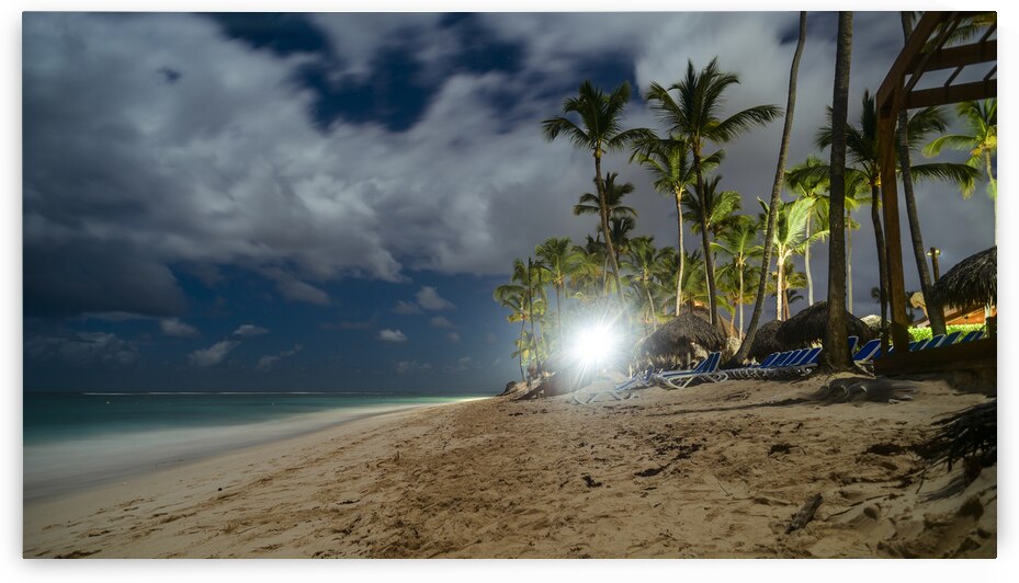 Resort beach at night by Justin Richard Batten