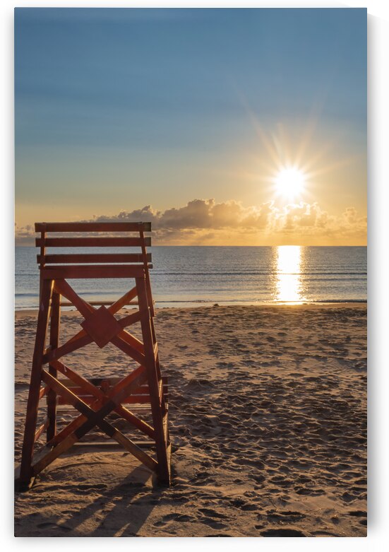 Lifeguard chair with early morning PEI beach sunrise. by Justin Richard Batten