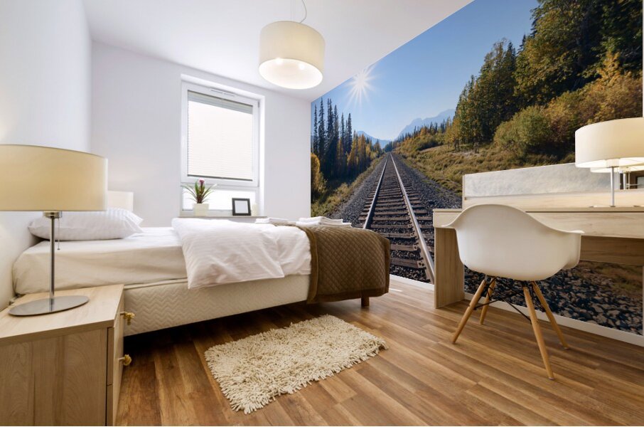 Banff Train tracks with sun 2 Mural print
