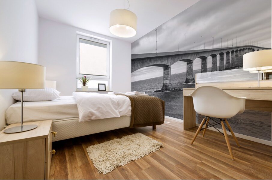 Confederation bridge in black and white wide view PEI Mural print
