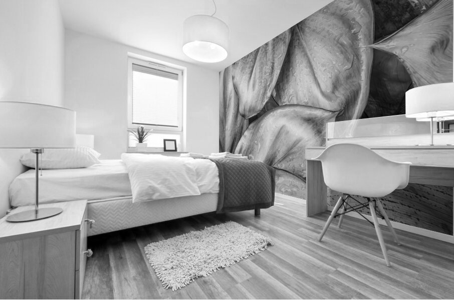 Wet Jungle Leaves closeup BW Mural print