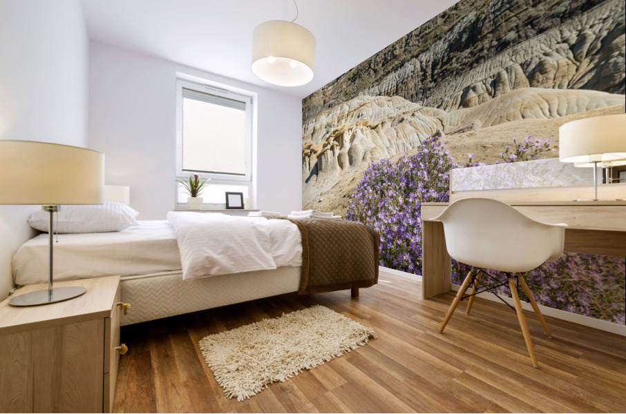 Hoodoos rocks with purple flowers Mural print