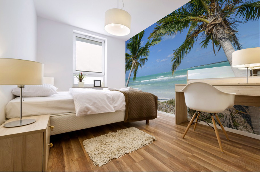 Cuban beach with 2 palmtrees Mural print
