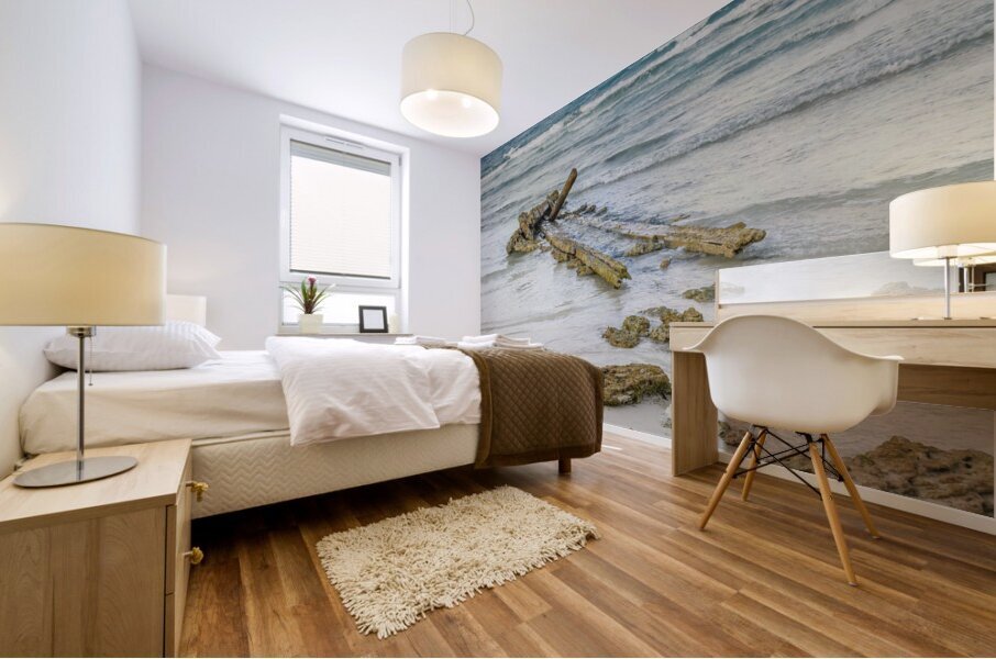 Cuban beach shipwreck Mural print