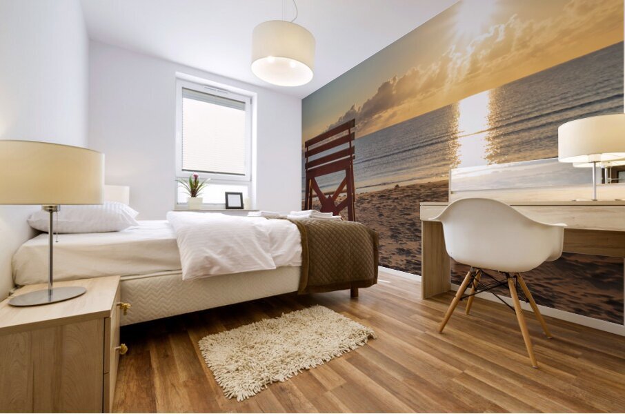 Lifeguard chair with early morning PEI beach sunrise. Mural print