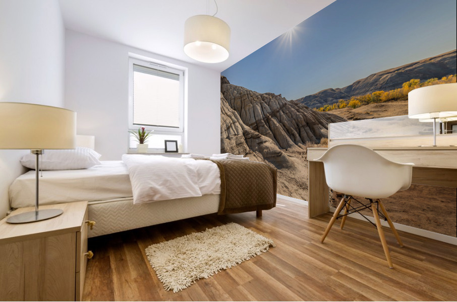 Hoodoos hills with sun Mural print