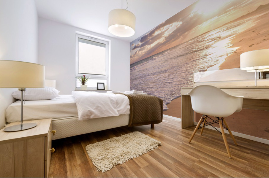 Cuban beach sunrise tiny seaweed Mural print