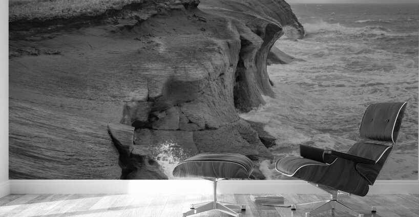 Iles De La Madeleine cliffs black and white Wall Murals