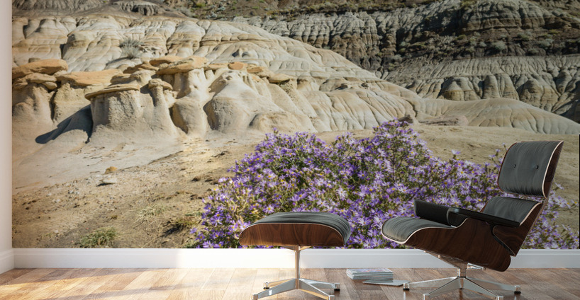 Hoodoos rocks with purple flowers Wall Murals