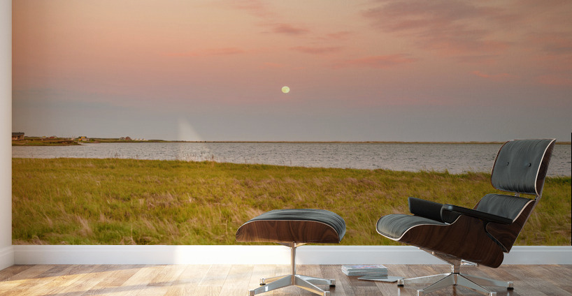 Isle De Madeleine moonrise at sunset Wall Murals
