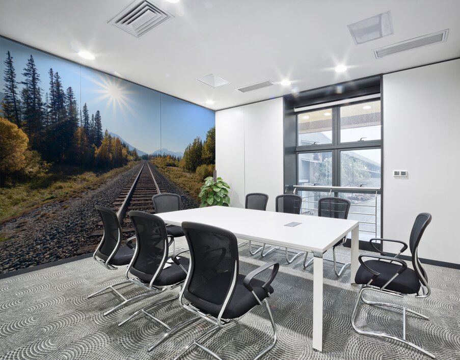 Banff Train tracks with sun 2 Wall Printing