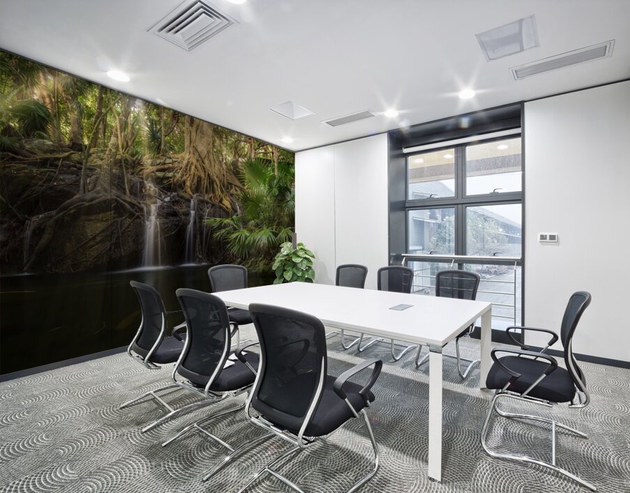 Jungle tree waterfall sunrays Wall Printing