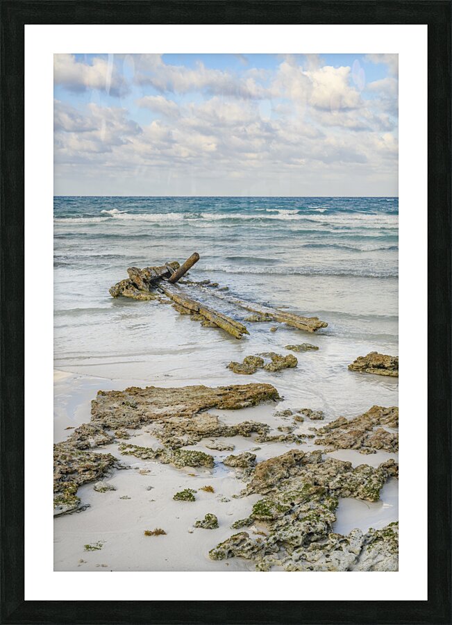 Cuban beach shipwreck Picture Frame print
