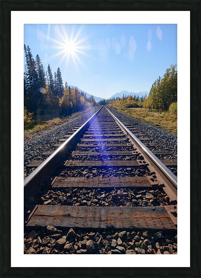 Banff Train Tracks with sun Picture Frame print