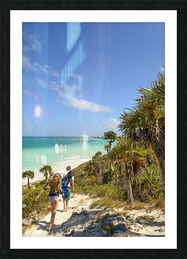 sand dune walk next to aqua ocean Picture Frame print