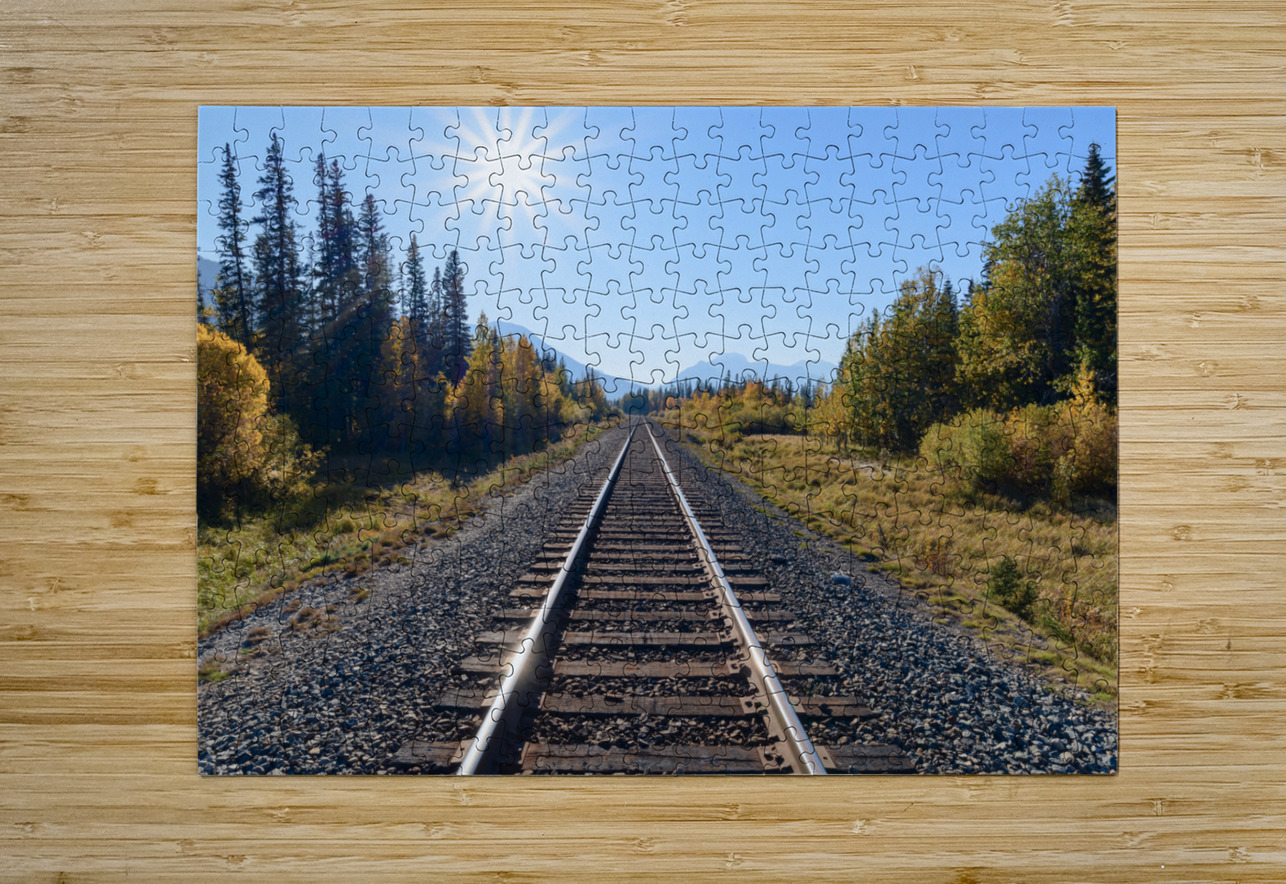 Banff Train tracks with sun 2 Justin Richard Batten Puzzle printing