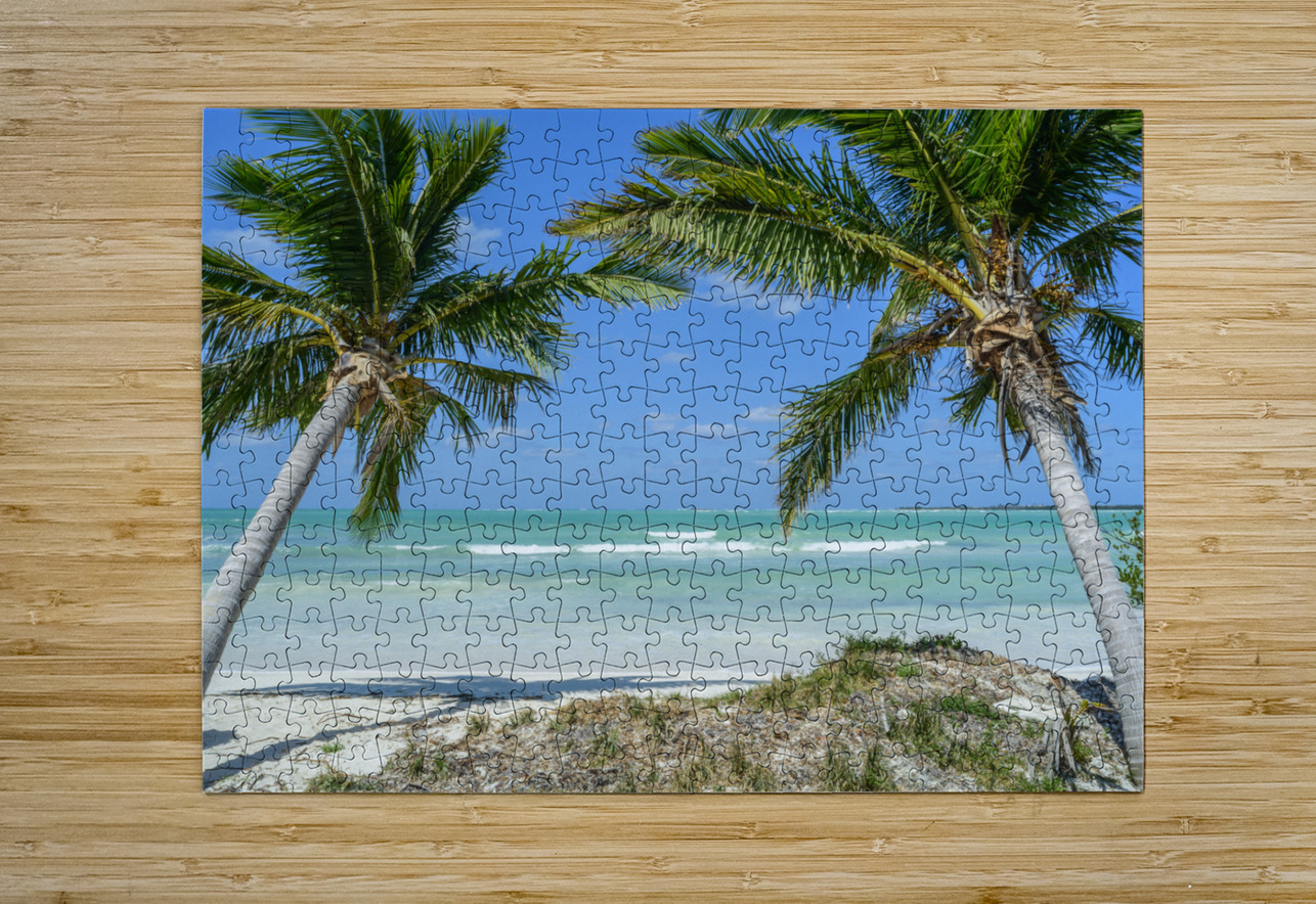 Cuban beach with 2 palmtrees Justin Richard Batten Puzzle printing