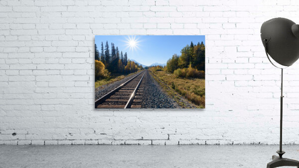 Banff train tracks with sun mountains 3 Wall Preview