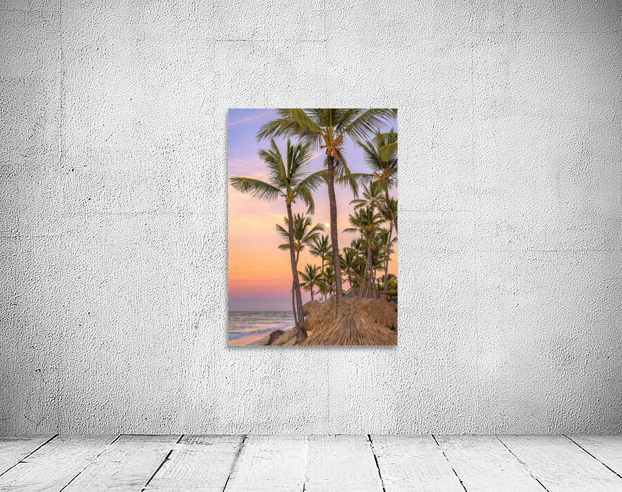 Palmtrees on coloured sky with moon Wall Preview