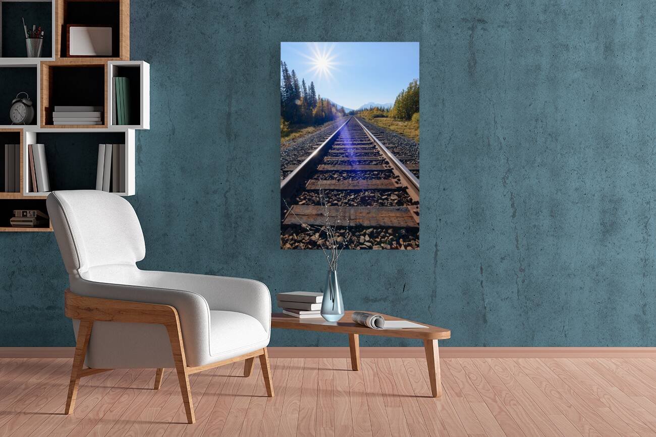 Banff Train Tracks with sun Reproduction