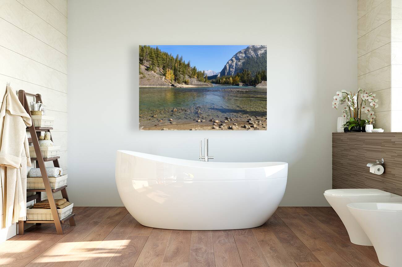 Banff Bow River shore and mountains Reproduction