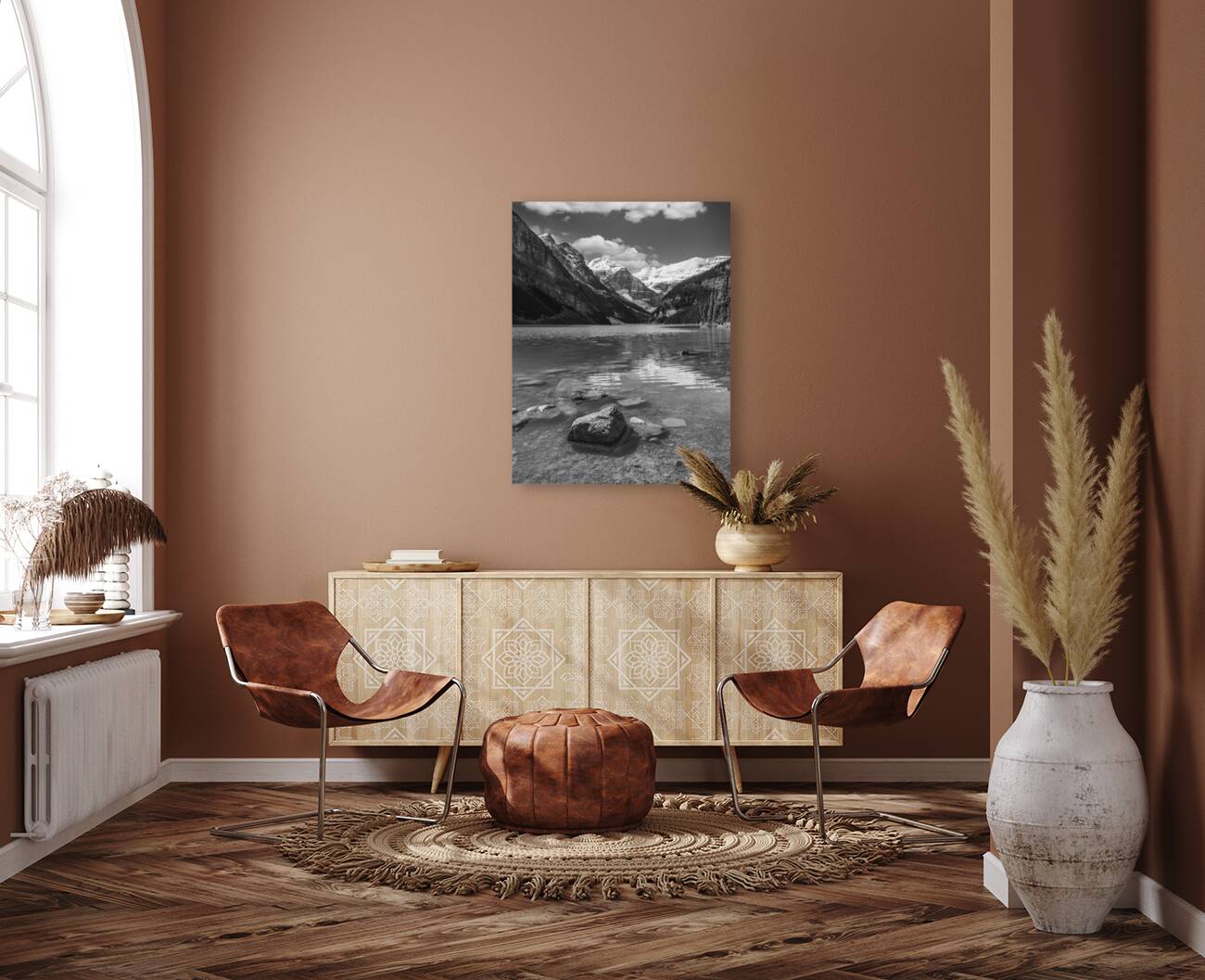 Lake Louise in black and white Reproduction