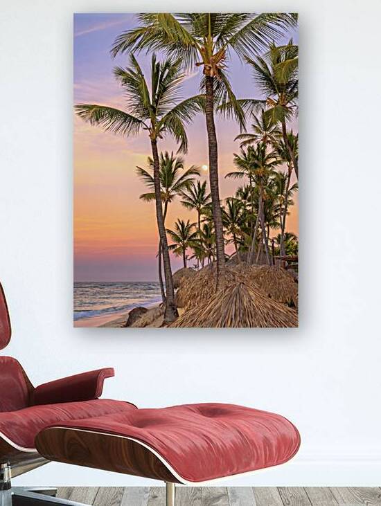 Palmtrees on coloured sky with moon by Justin Richard Batten