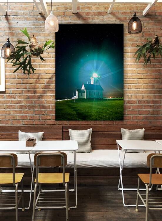 Wood island lighthouse PEI night with moon rise by Justin Richard Batten