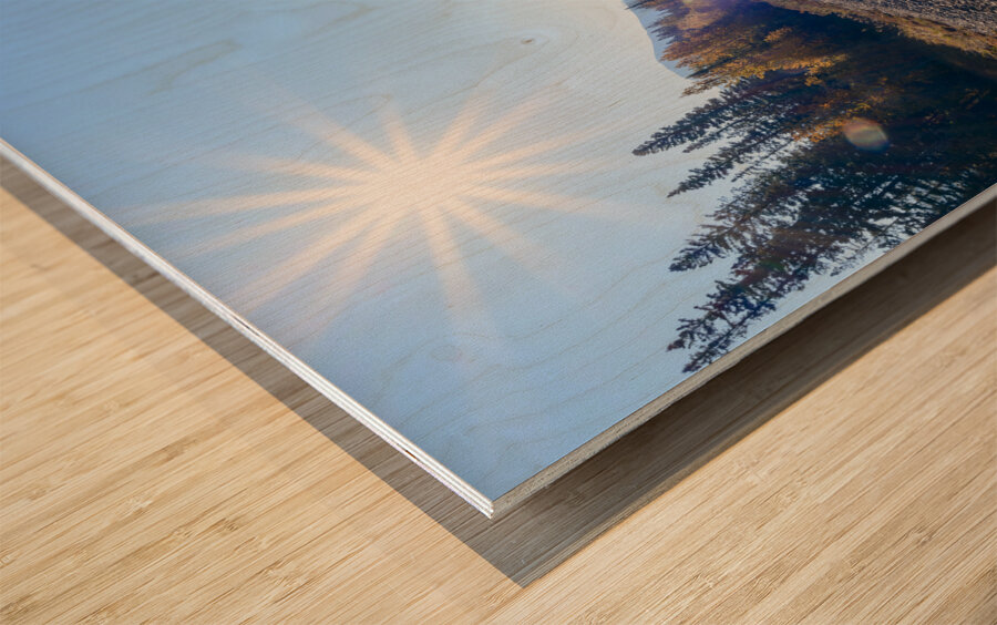 Banff Train Tracks with sun Wood print