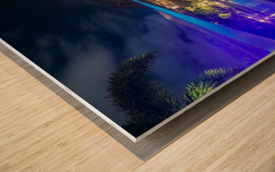 Resort pools at night Wood print